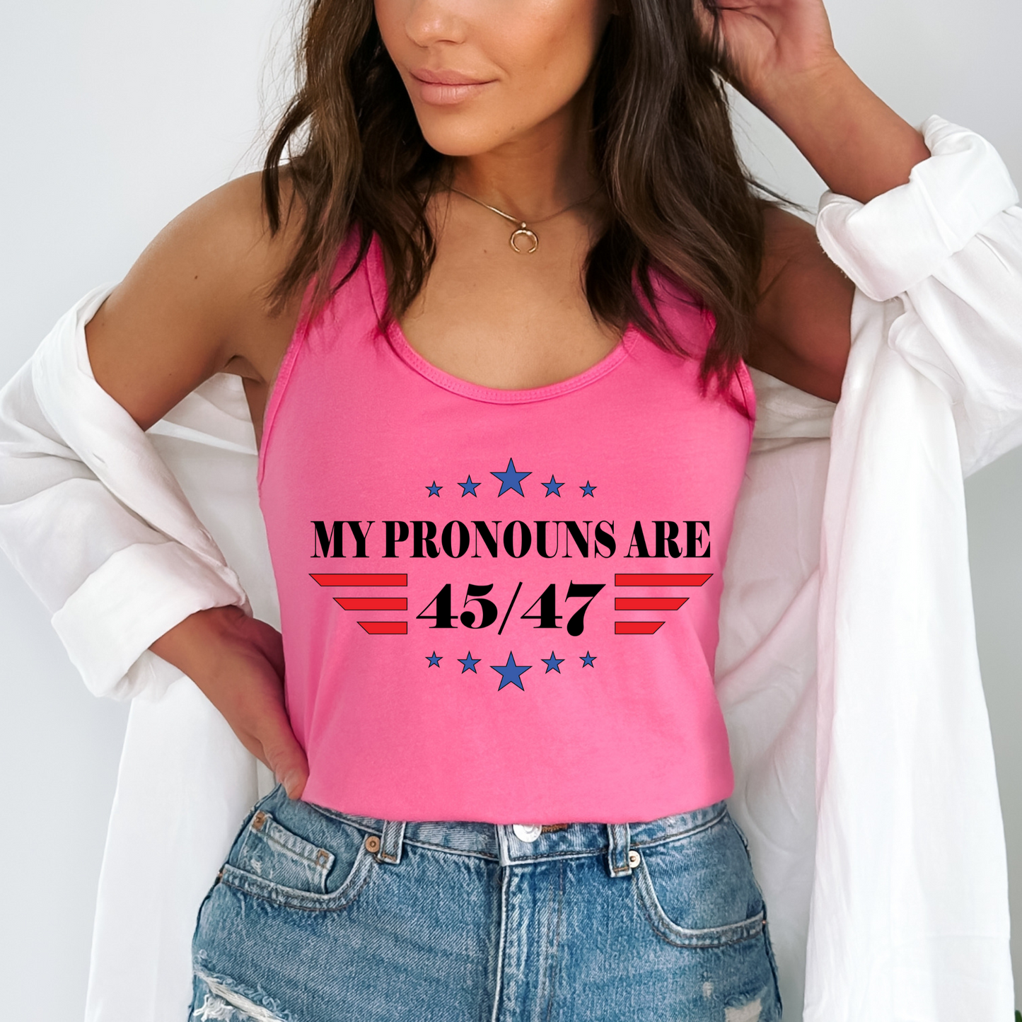 My Pronouns are 45/47 - Women's Racerback Tank