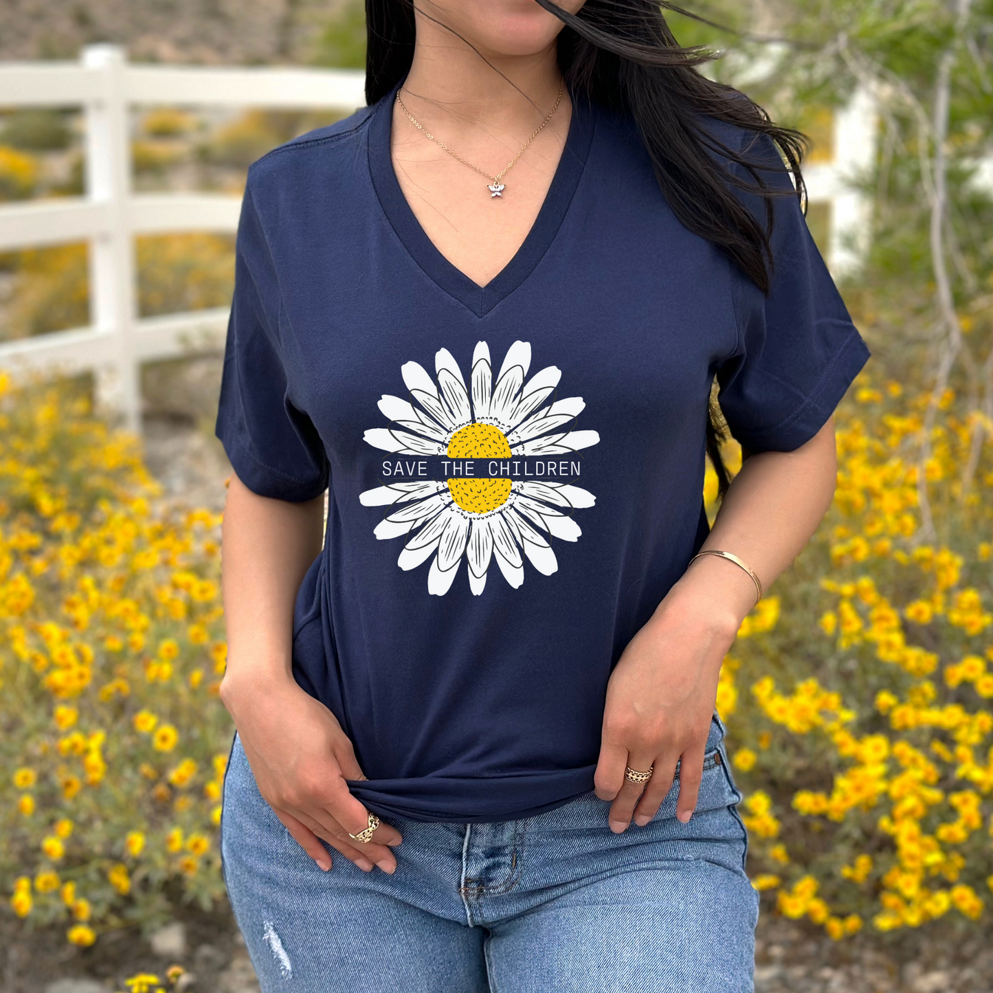 Save The Children Sunflower - Unisex V-Neck Jersey Tee