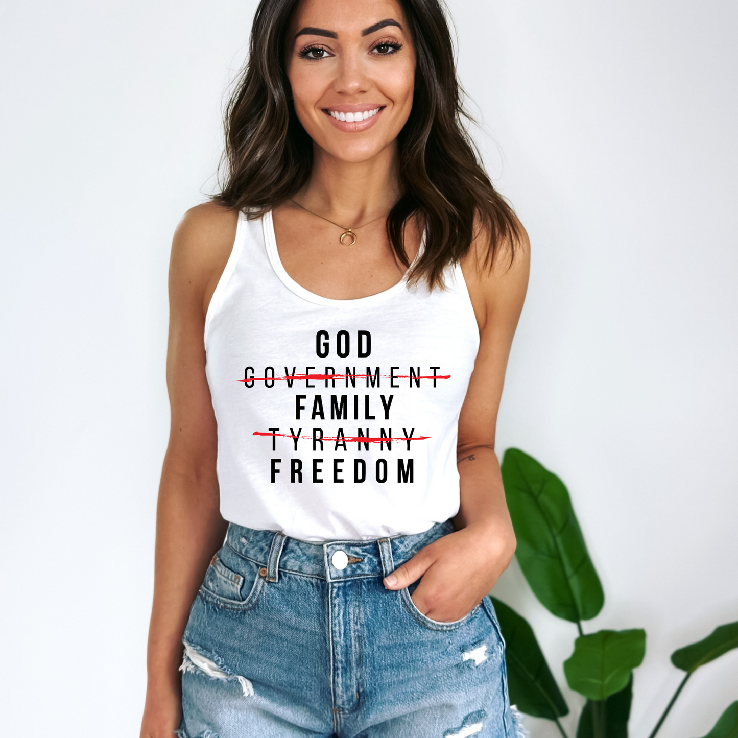 God Family Freedom - Women's Racerback Tank