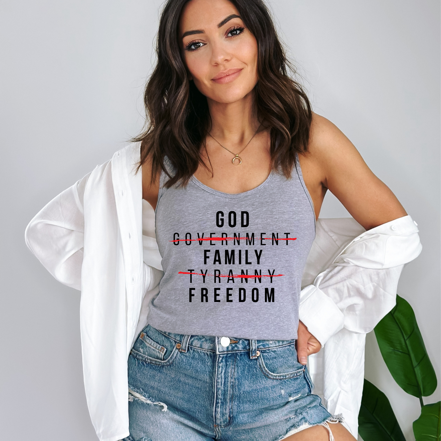 God Family Freedom - Women's Racerback Tank