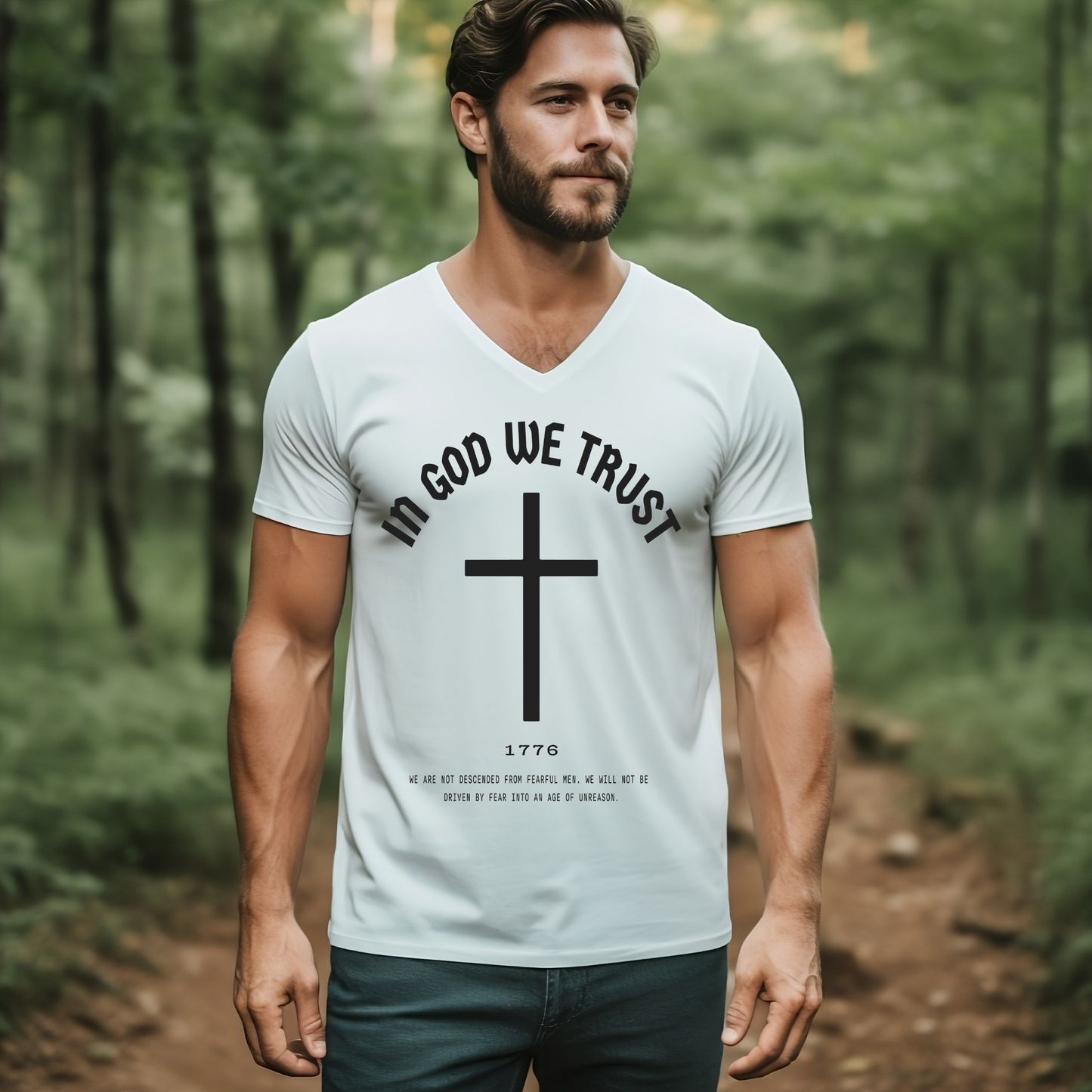 In God We Trust Cross - Unisex Jersey V-Neck Tee