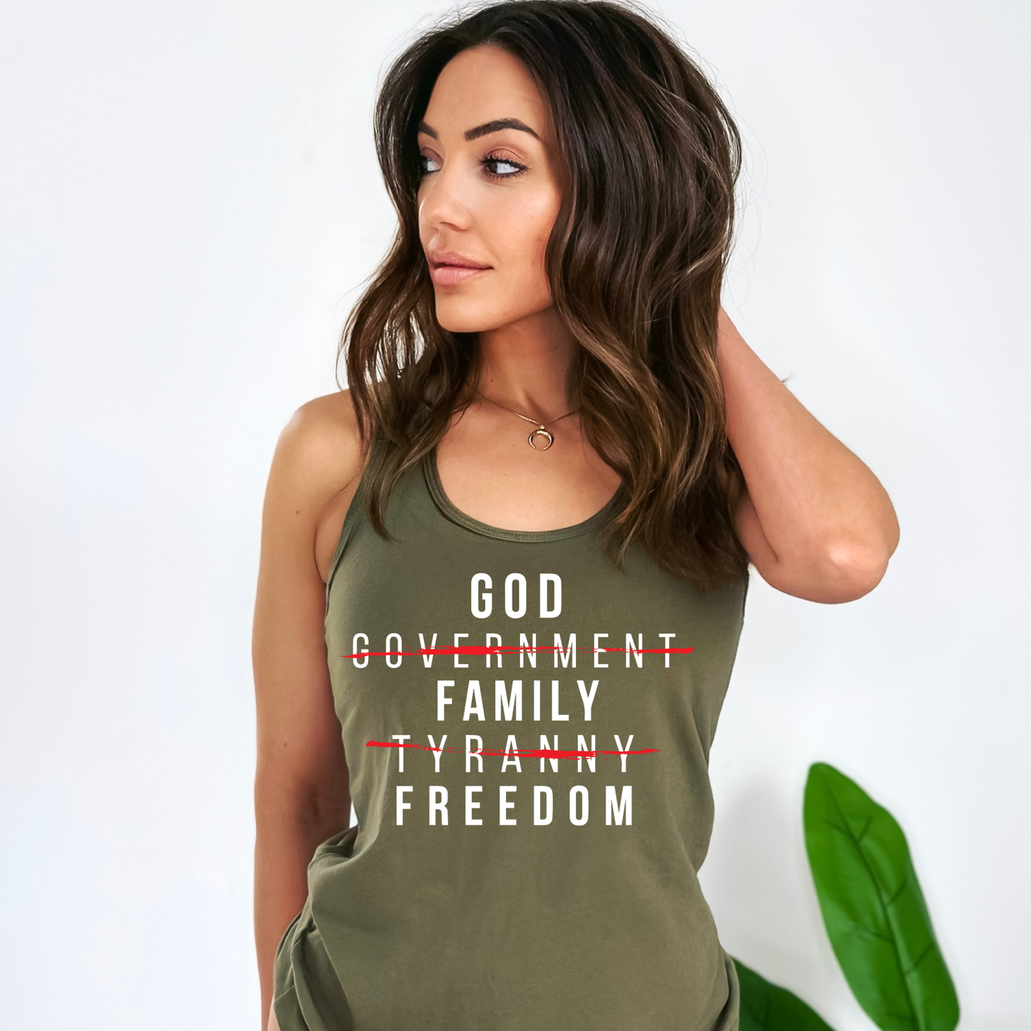 God Family Freedom - Women's Racerback Tank