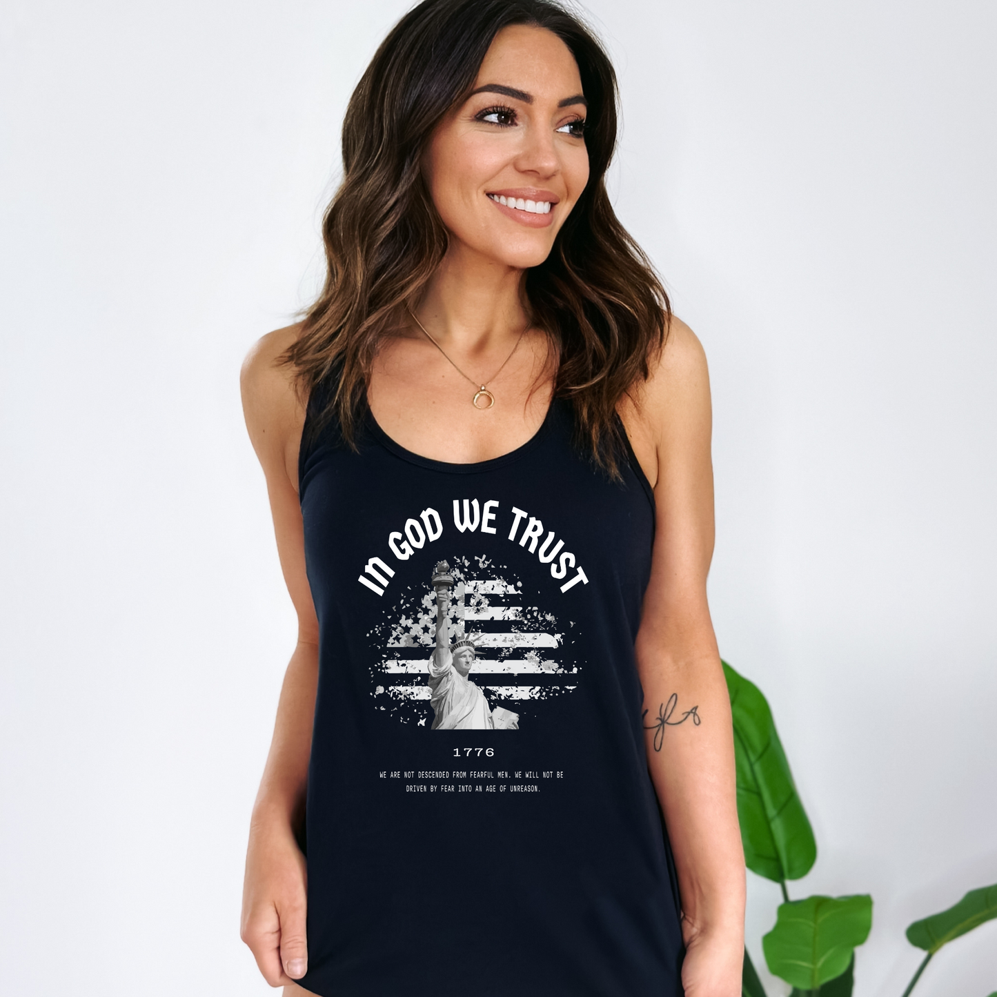 In God We Trust Liberty Flag - Women's Racerback Tank