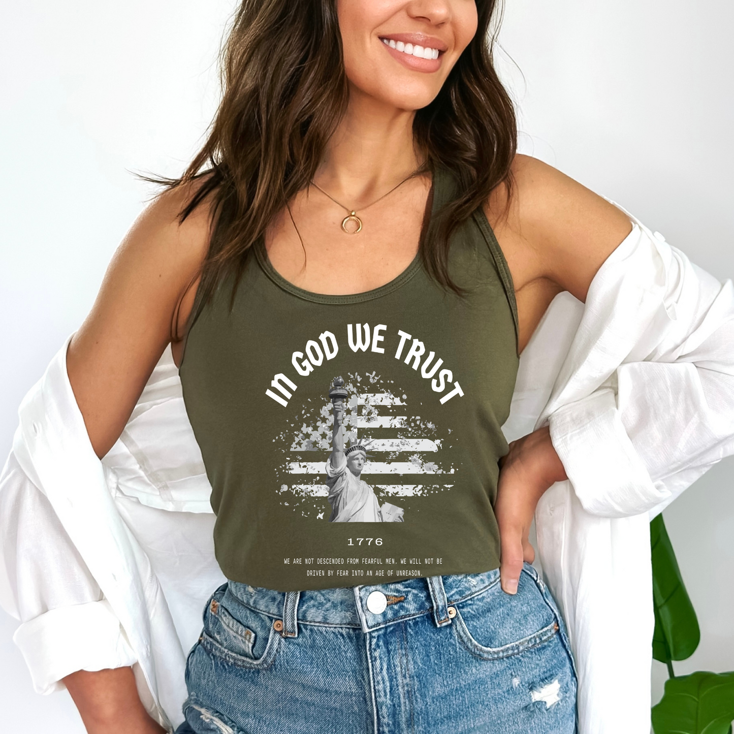 In God We Trust Liberty Flag - Women's Racerback Tank