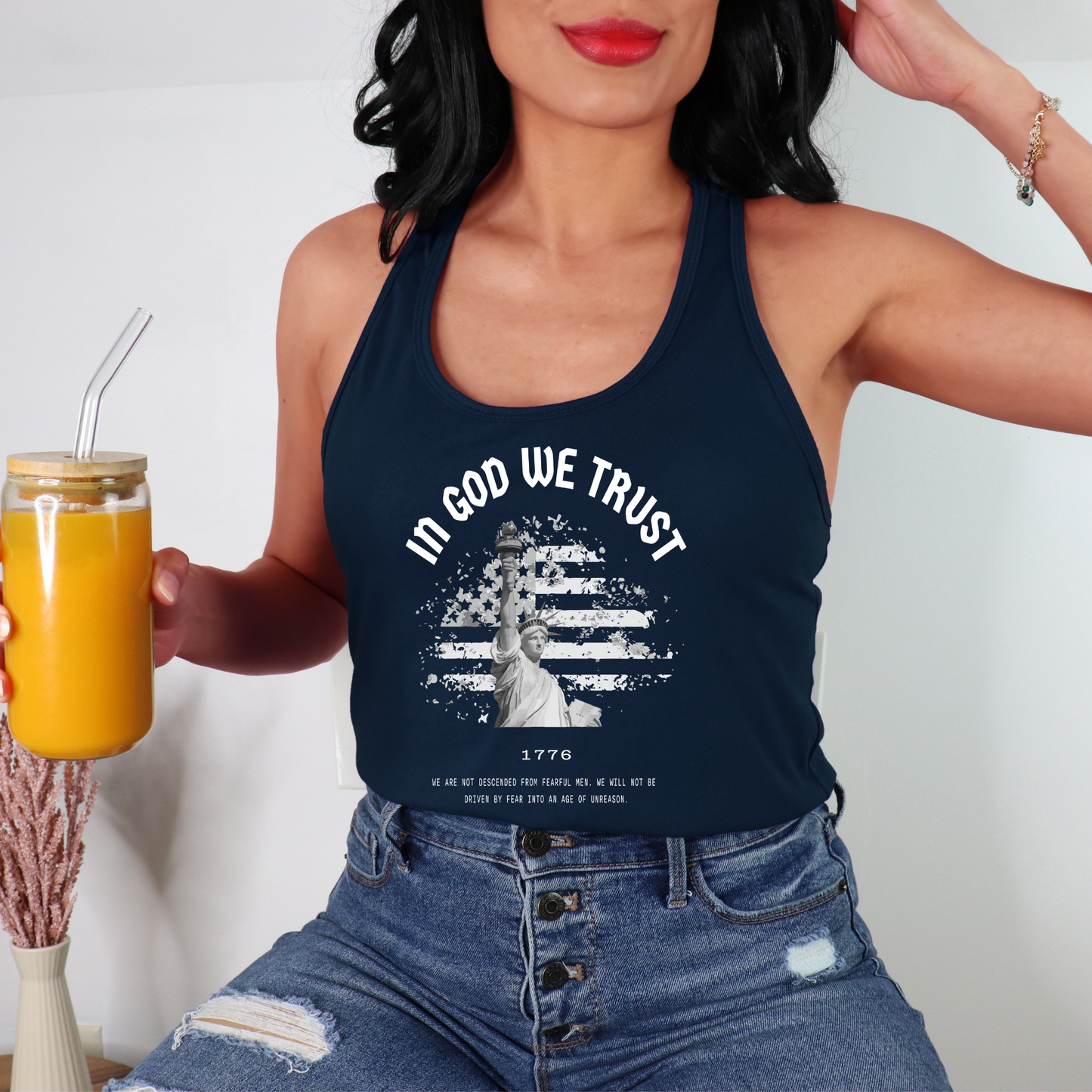 In God We Trust Liberty Flag - Women's Racerback Tank