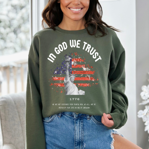 In God We Trust Liberty Flag - Unisex Crewneck Sweatshirt