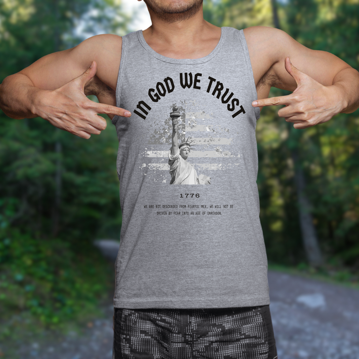 In God We Trust Lady Liberty Flag - Unisex Jersey Tank Top