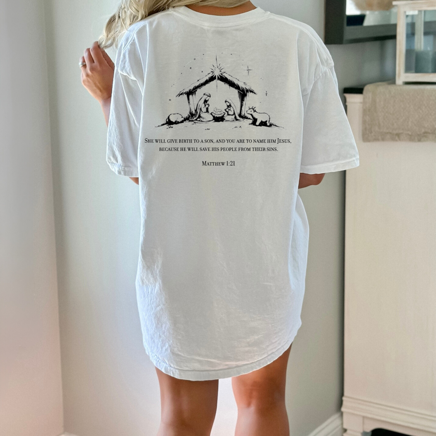 Christmas Nativity Matthew 1:21 - Unisex Garment-Dyed Heavyweight T-Shirt