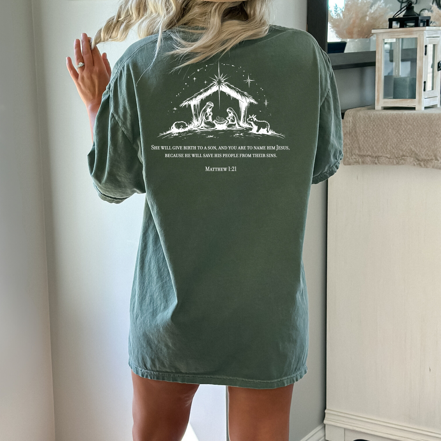Christmas Nativity Matthew 1:21 - Unisex Garment-Dyed Heavyweight T-Shirt