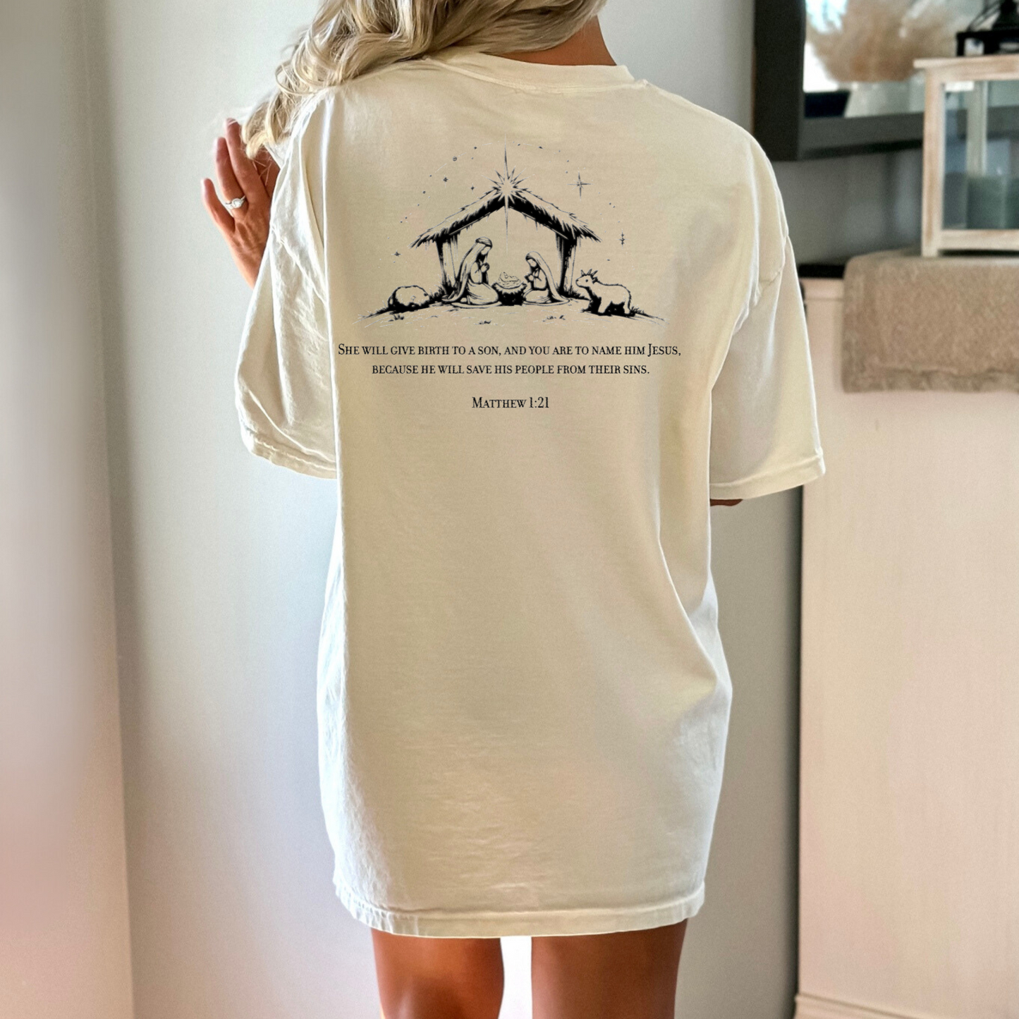 Christmas Nativity Matthew 1:21 - Unisex Garment-Dyed Heavyweight T-Shirt