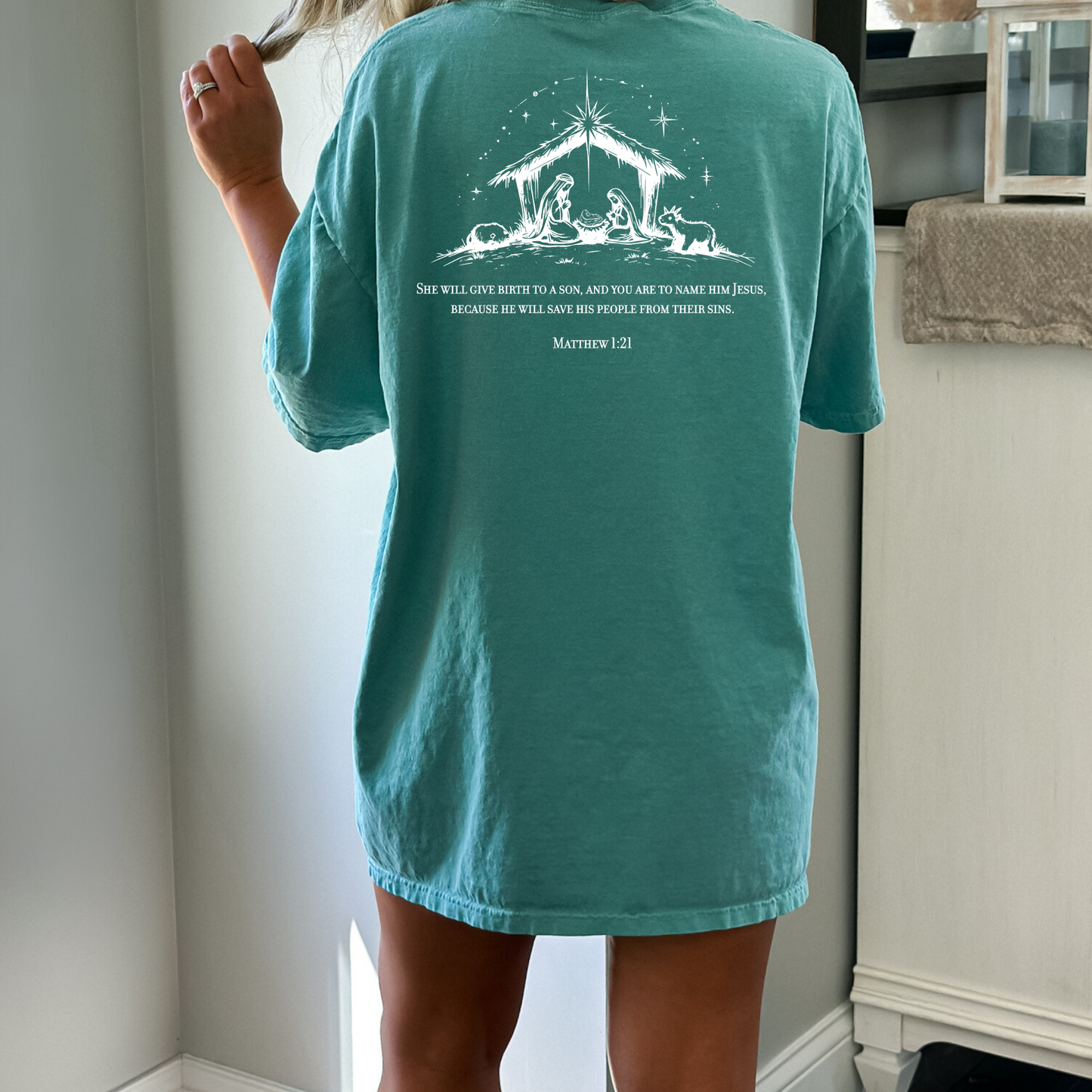 Christmas Nativity Matthew 1:21 - Unisex Garment-Dyed Heavyweight T-Shirt