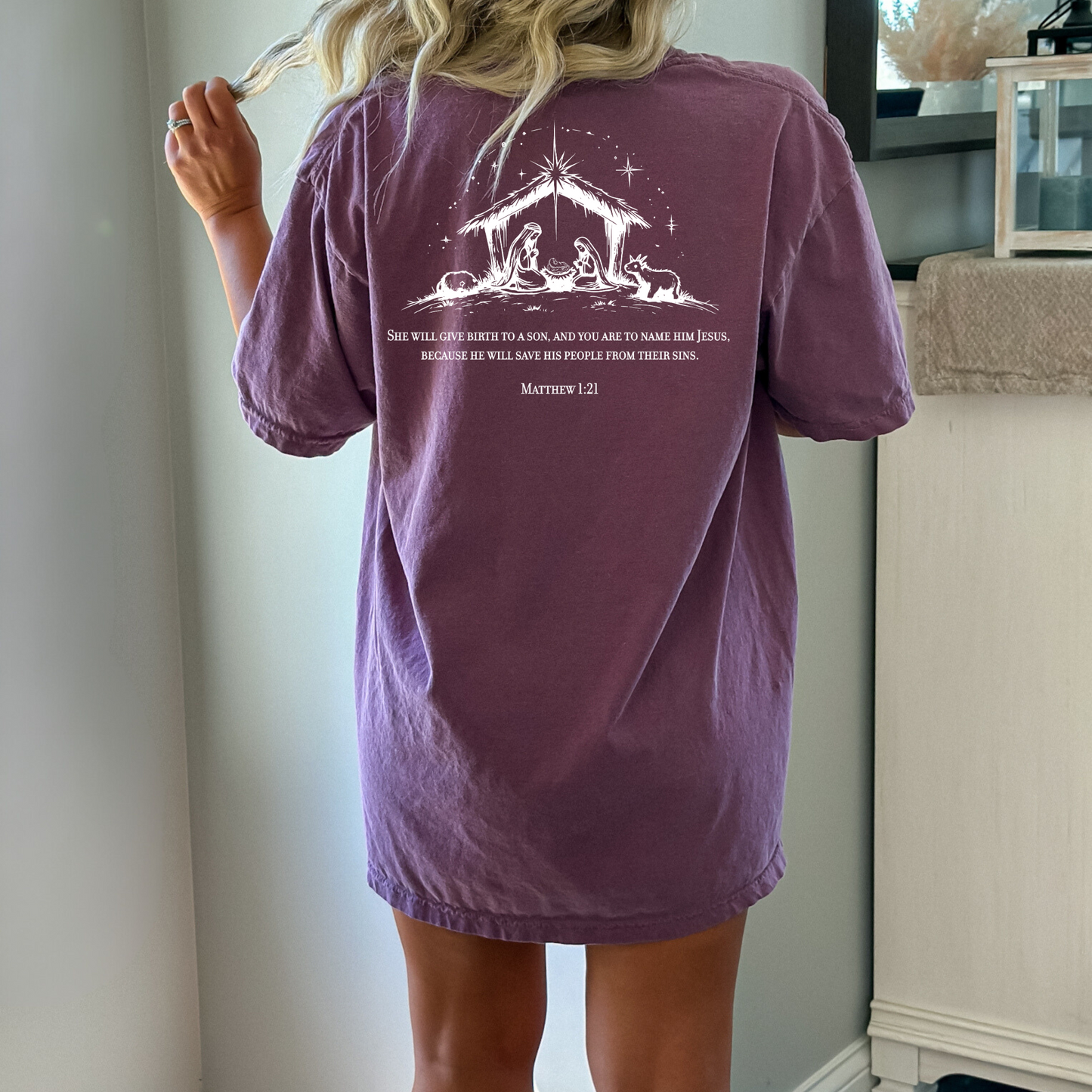 Christmas Nativity Matthew 1:21 - Unisex Garment-Dyed Heavyweight T-Shirt