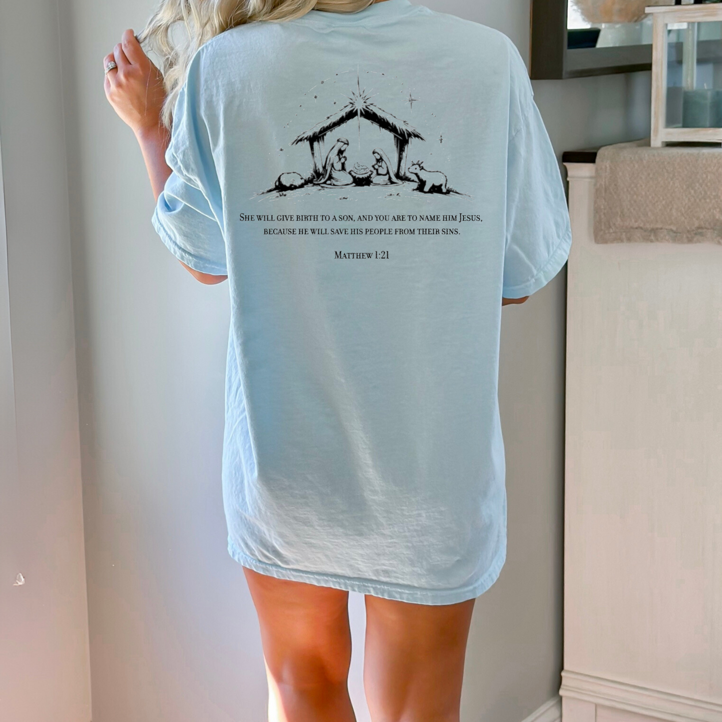Christmas Nativity Matthew 1:21 - Unisex Garment-Dyed Heavyweight T-Shirt