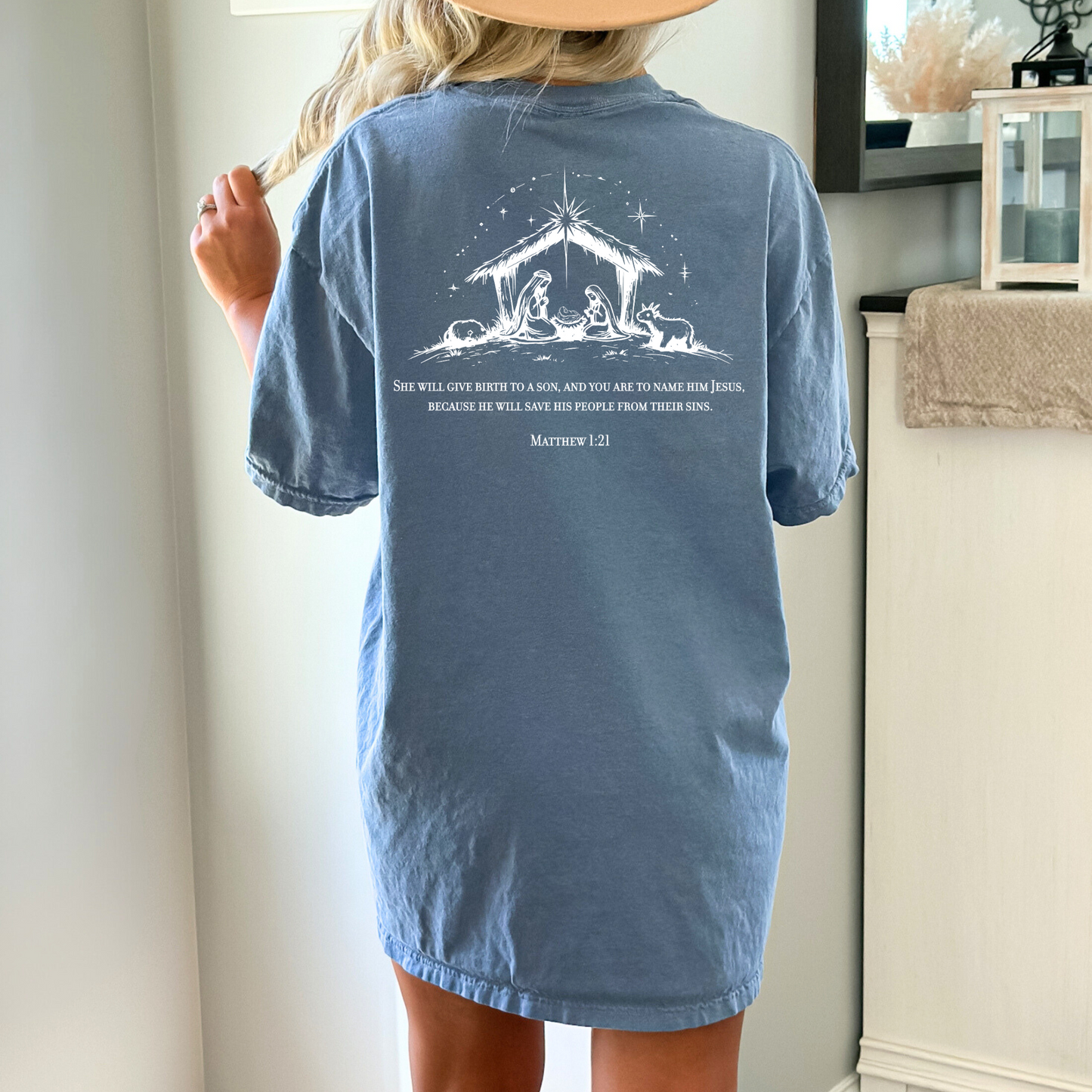 Christmas Nativity Matthew 1:21 - Unisex Garment-Dyed Heavyweight T-Shirt