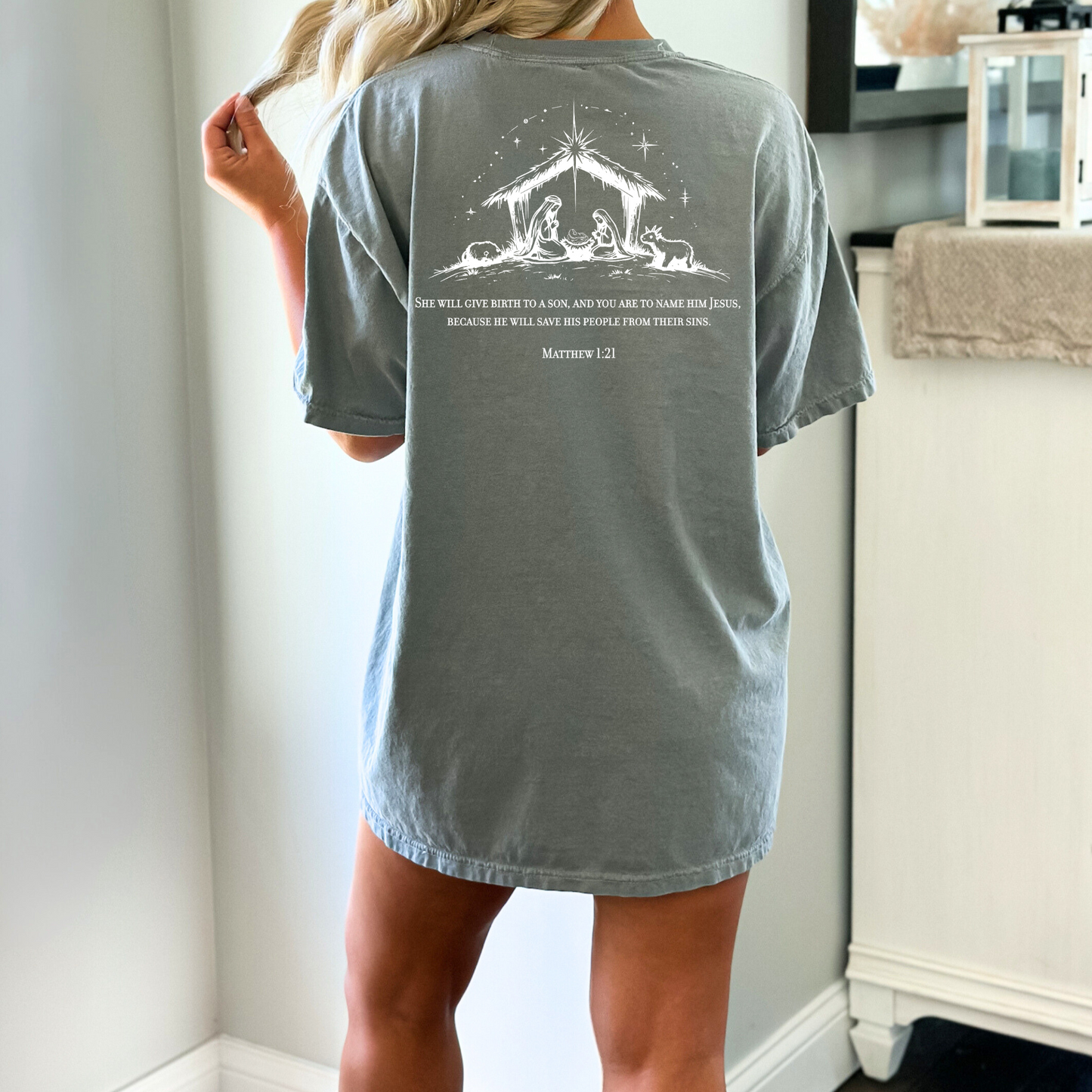 Christmas Nativity Matthew 1:21 - Unisex Garment-Dyed Heavyweight T-Shirt
