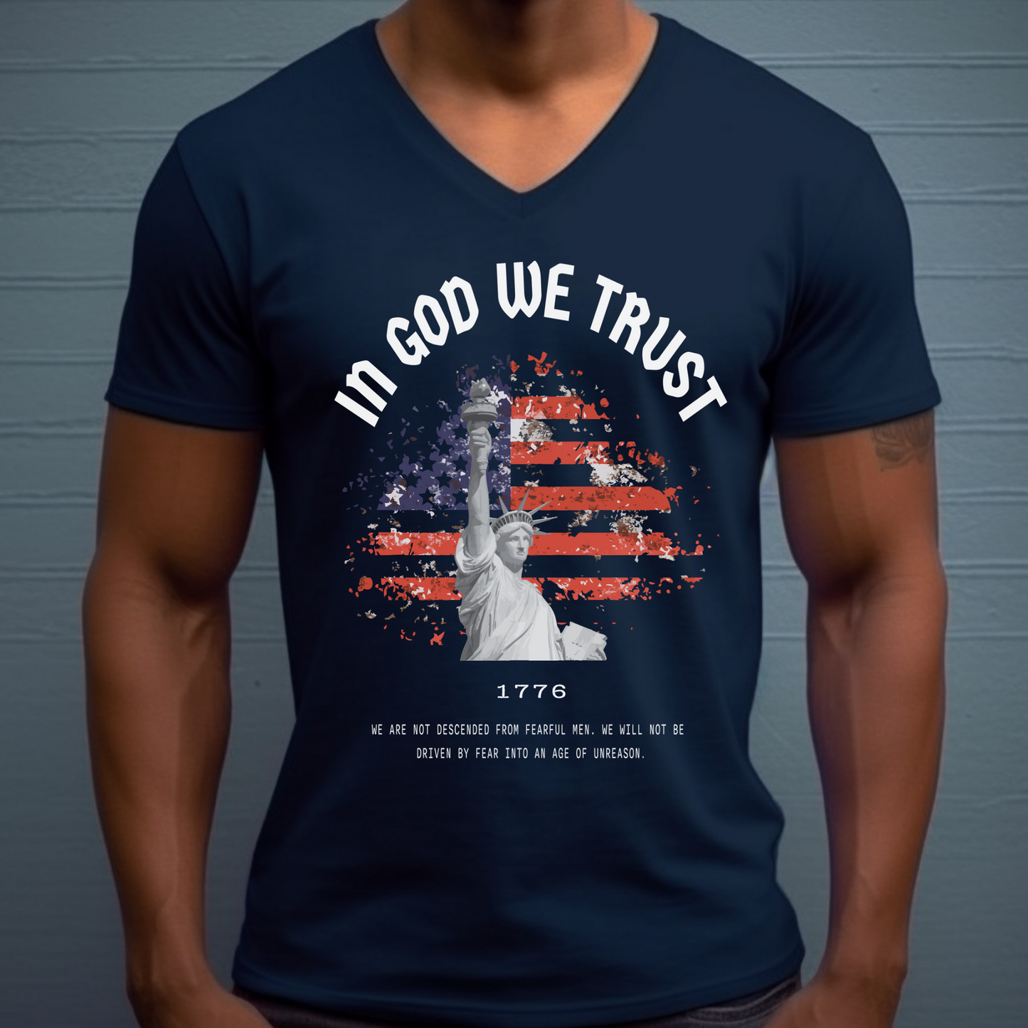 In God We Trust Lady Liberty Flag - Unisex Jersey V-Neck Tee