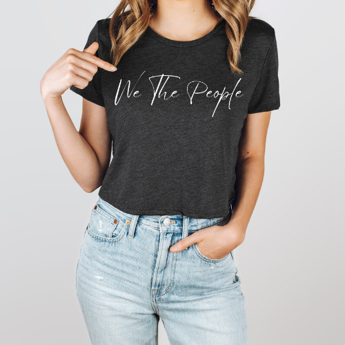 We The People Script - Women's Flowy Cropped Tee