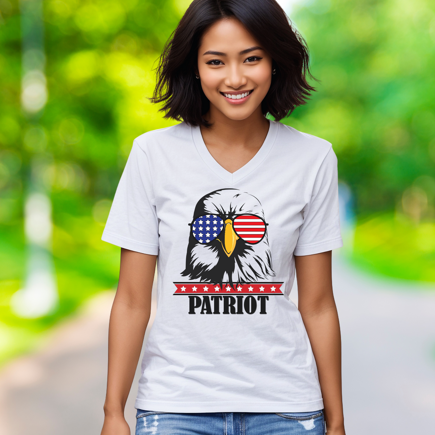 Patriot Eagle - Unisex V-Neck Jersey Tee