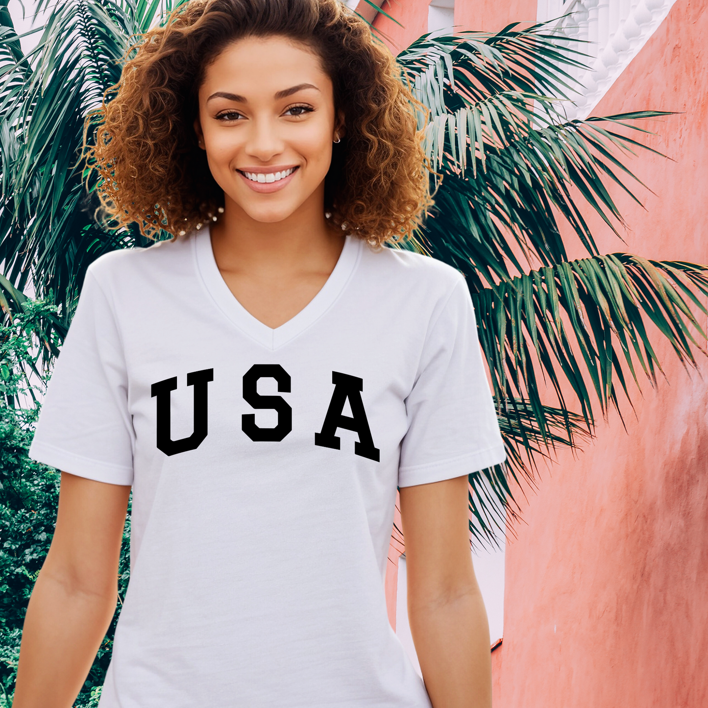 USA - Unisex Jersey V-Neck Tee