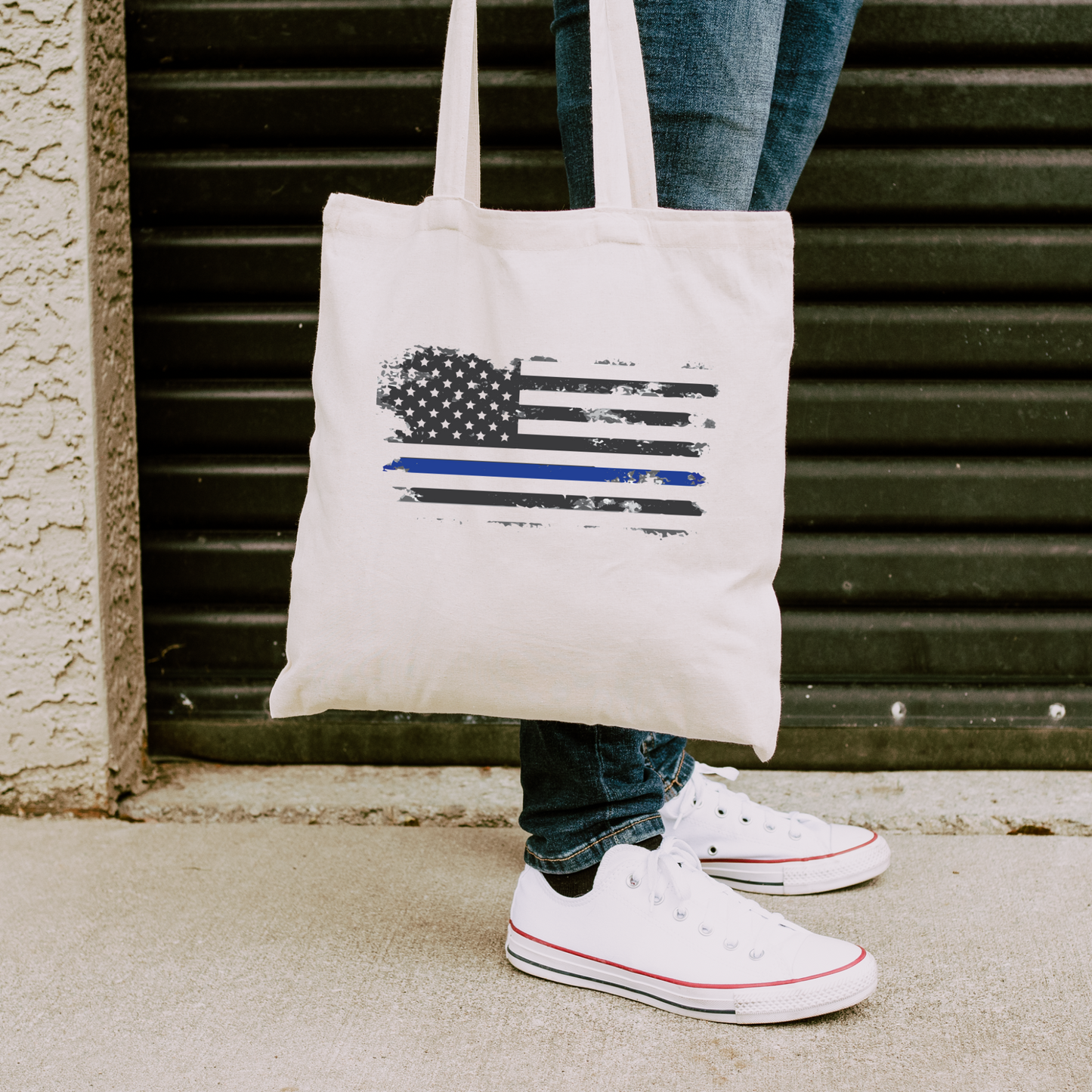 Thin Blue Line - Cotton Canvas Tote Bag