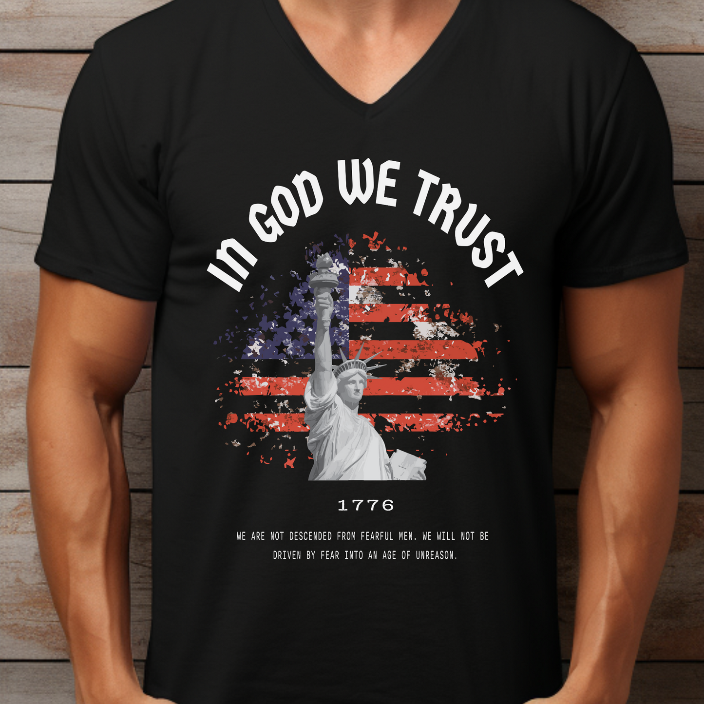 In God We Trust Lady Liberty Flag - Unisex Jersey V-Neck Tee