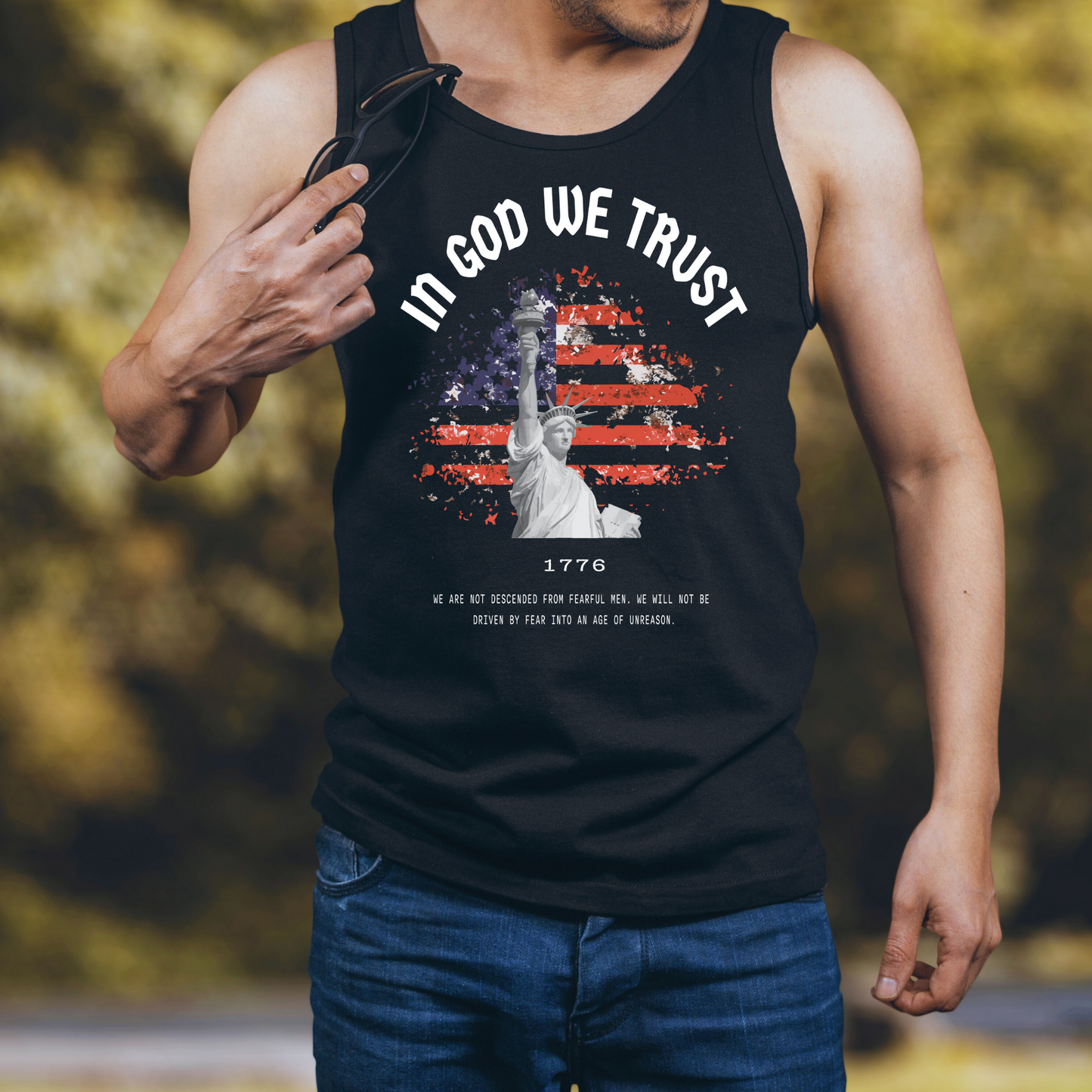 In God We Trust Lady Liberty Flag - Unisex Jersey Tank Top