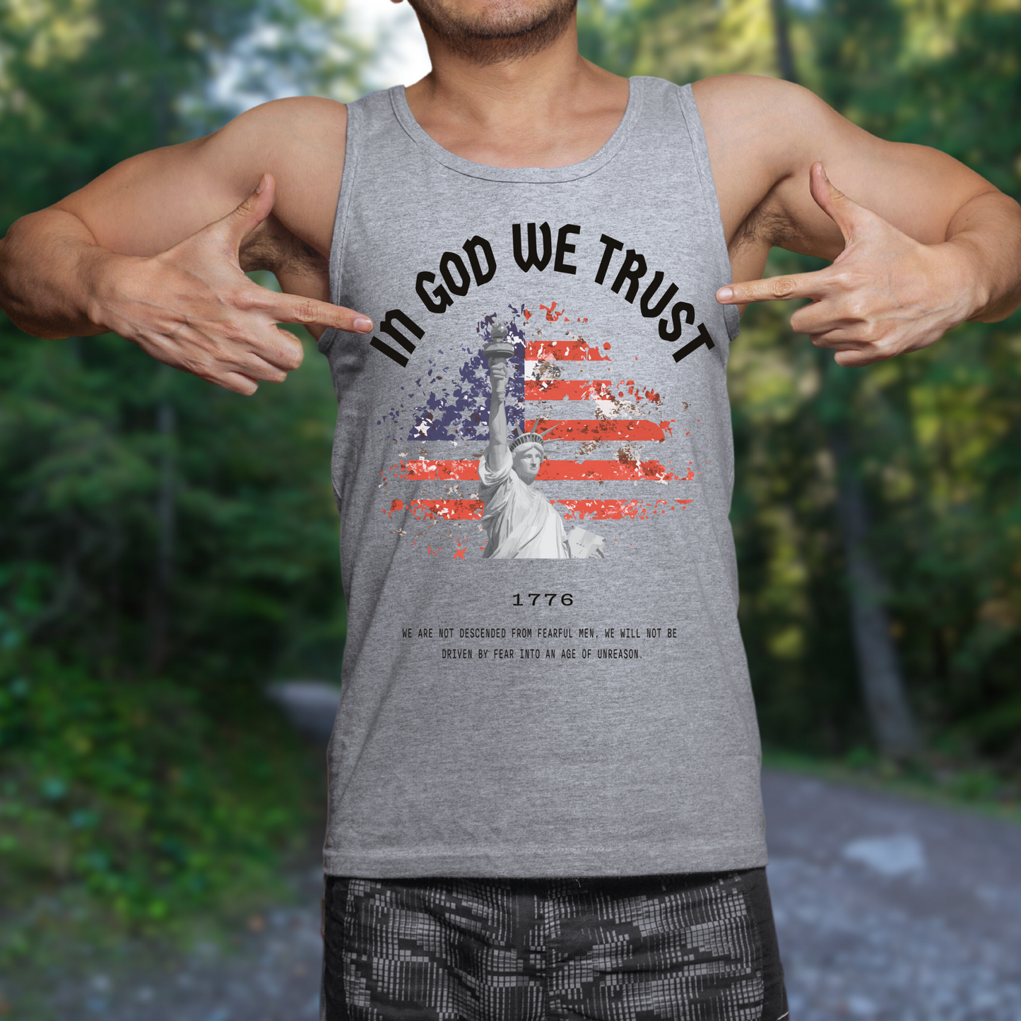 In God We Trust Lady Liberty Flag - Unisex Jersey Tank Top