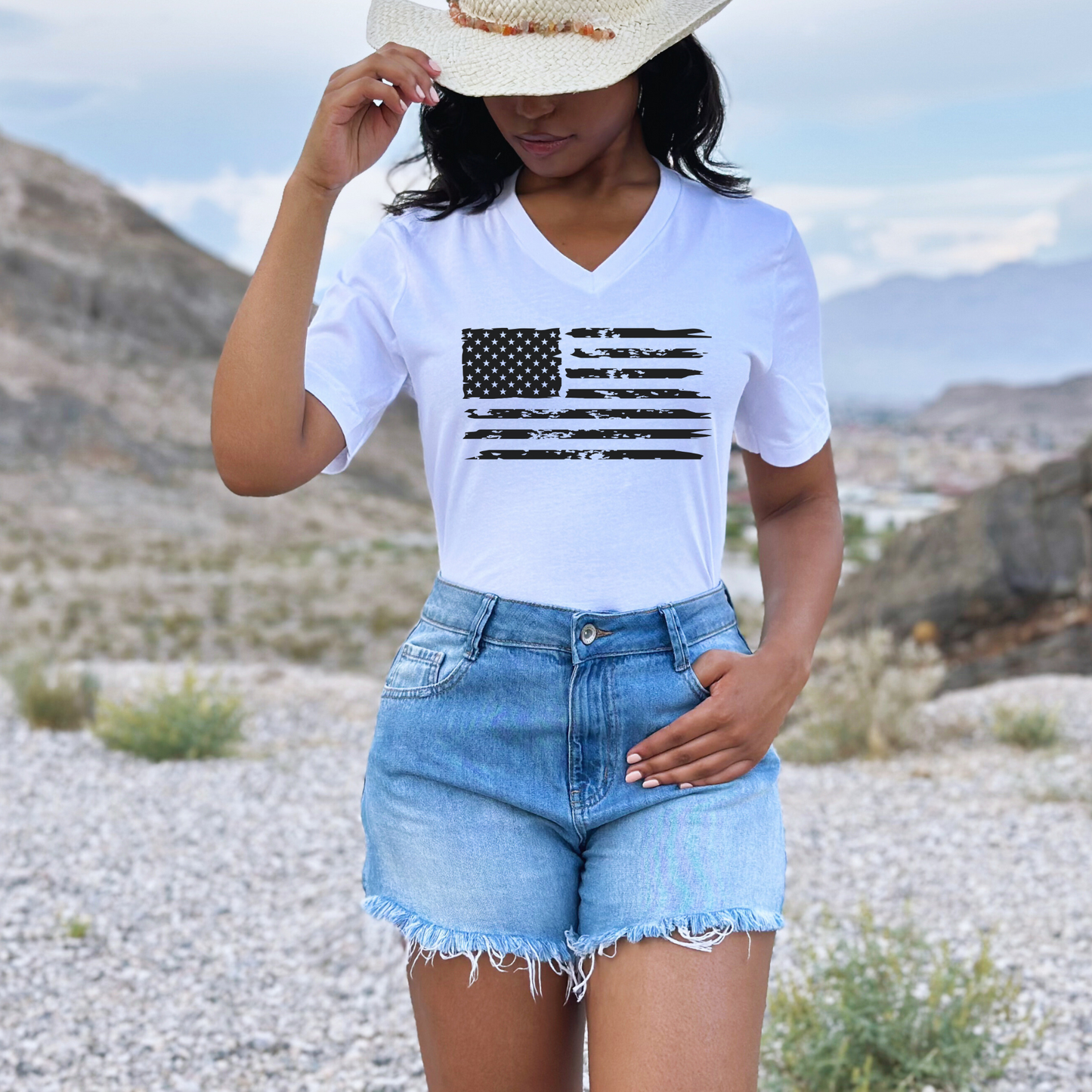 American Flag - Unisex V-Neck Jersey T-Shirt