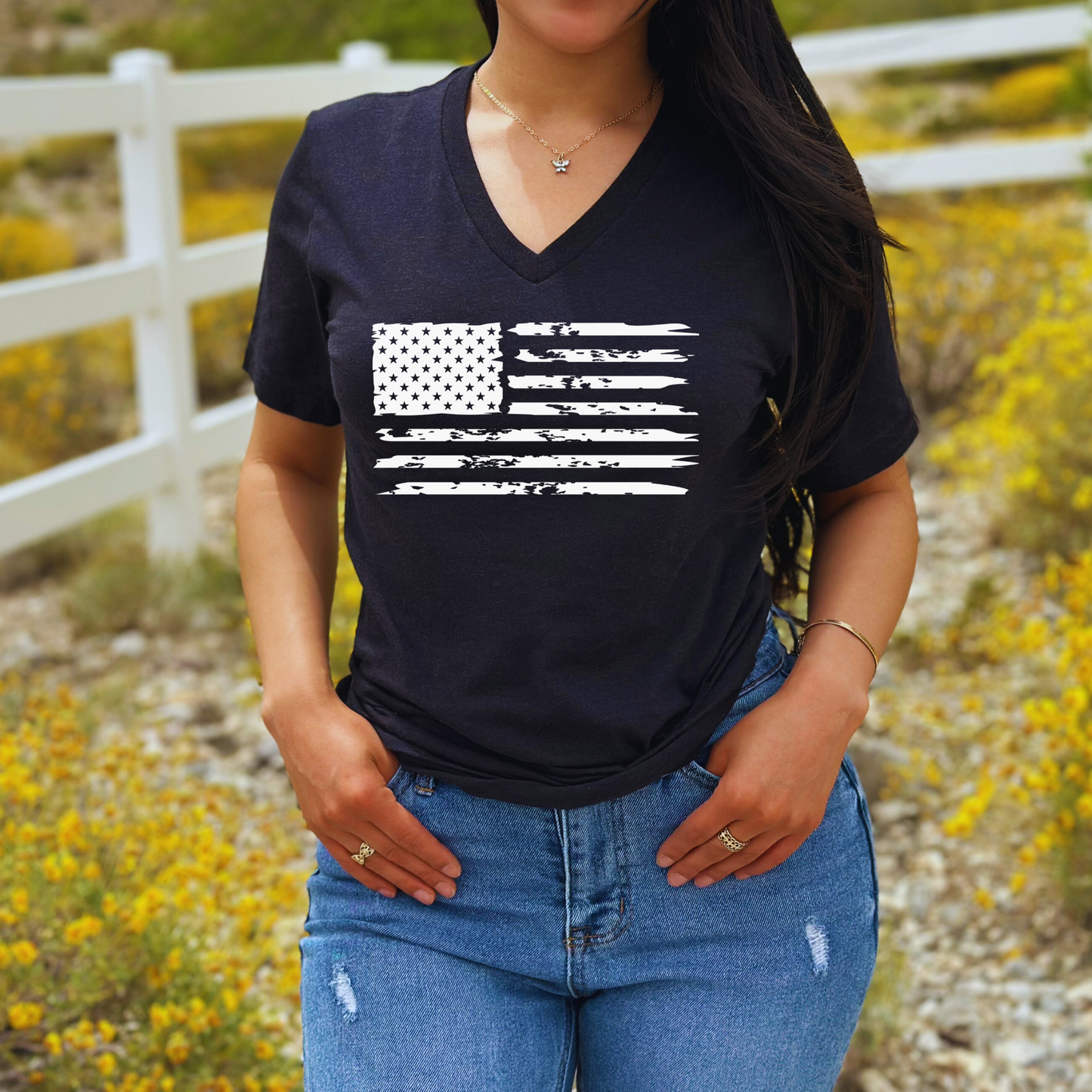 American Flag - Unisex V-Neck Jersey T-Shirt