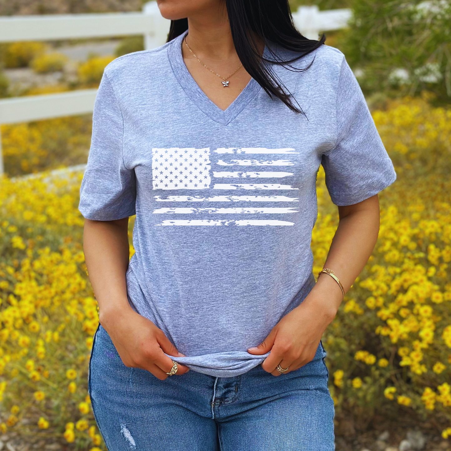 American Flag - Unisex V-Neck Jersey T-Shirt