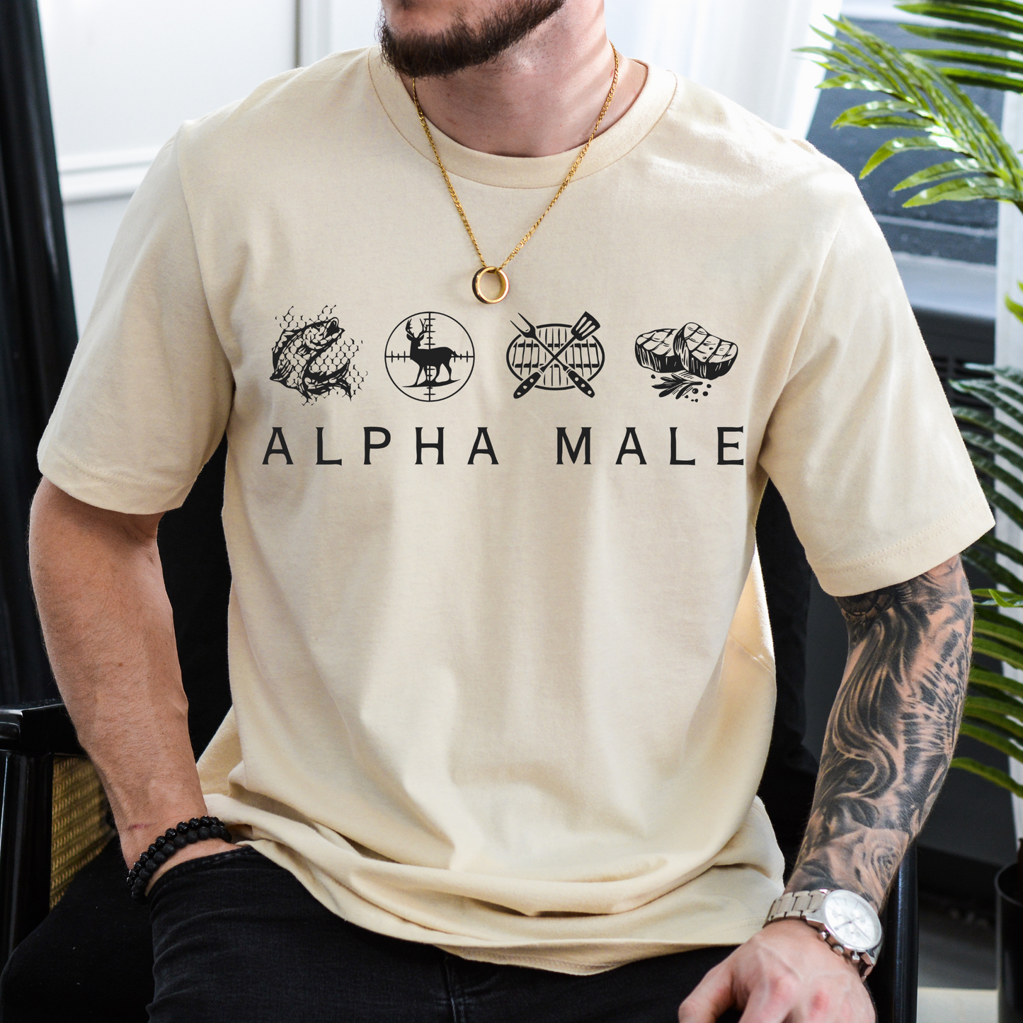 alpha male cream unisex jersey tee