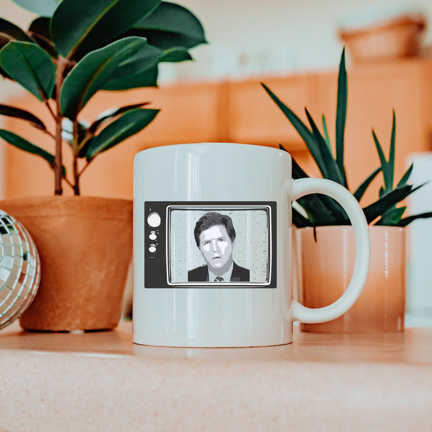 Tucker Carlson Retro TV - White Glossy Mug