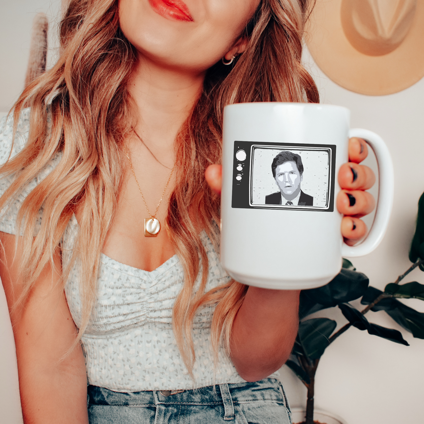 Tucker Carlson Retro TV - White Glossy Mug