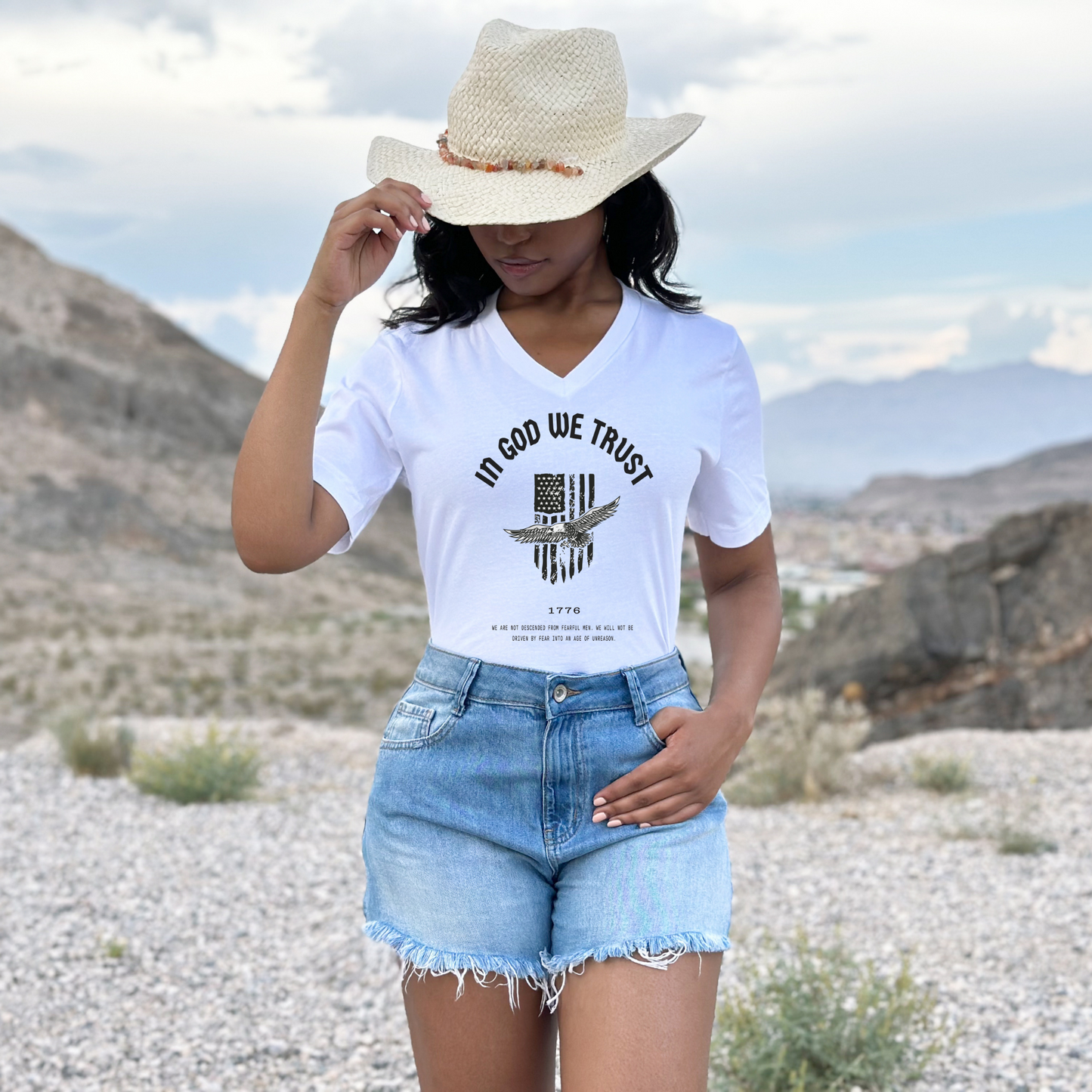 In God We Trust Patriotic Eagle - Unisex V-Neck Jersey Tee