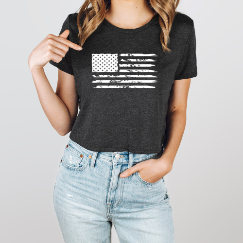 American Flag - Women's Flowy Cropped Tee