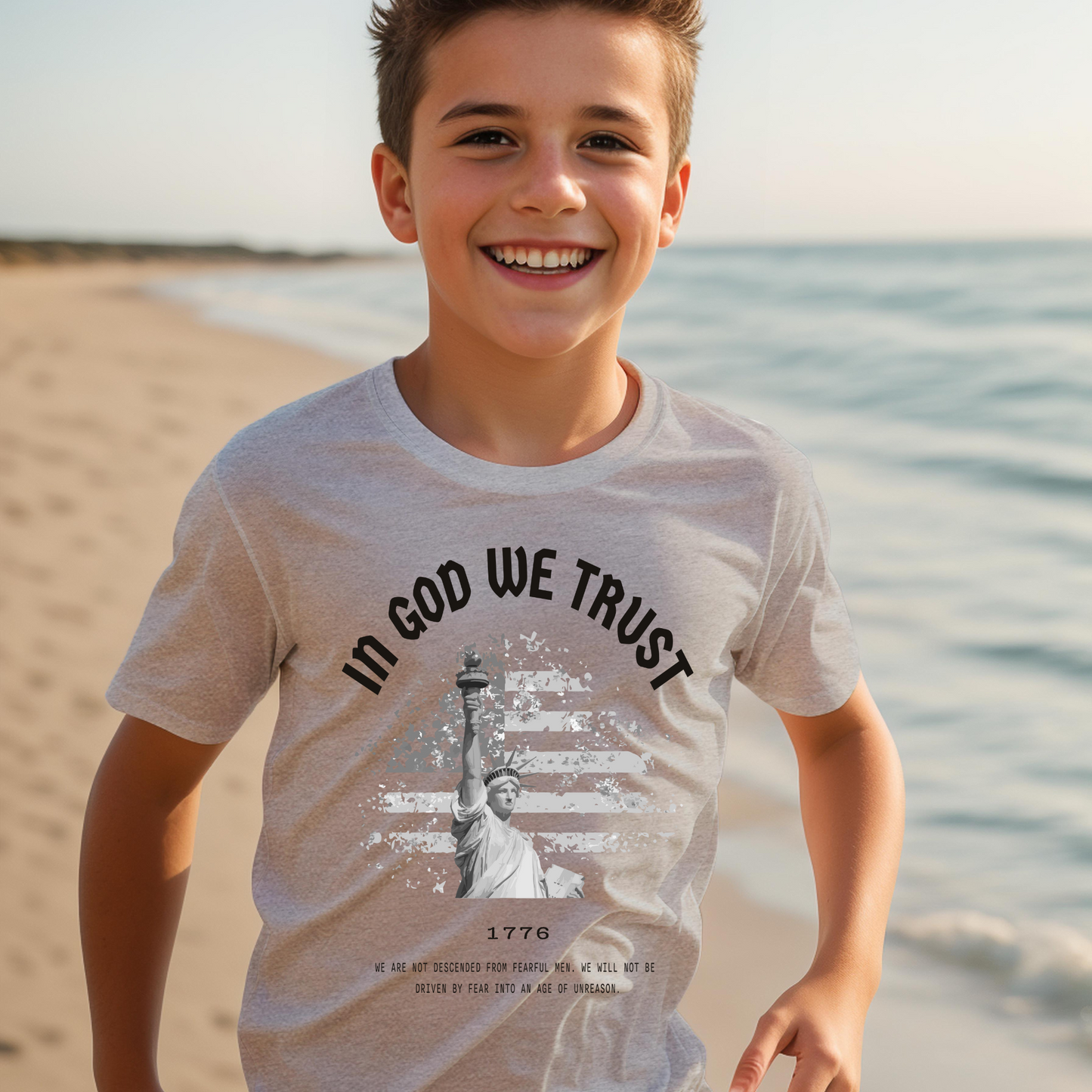 In God We Trust Liberty Flag - Youth Short Sleeve T-Shirt