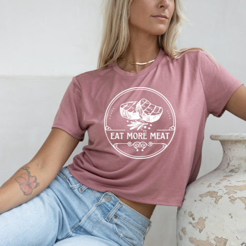 Eat More Meat - Women's Flowy Cropped Tee