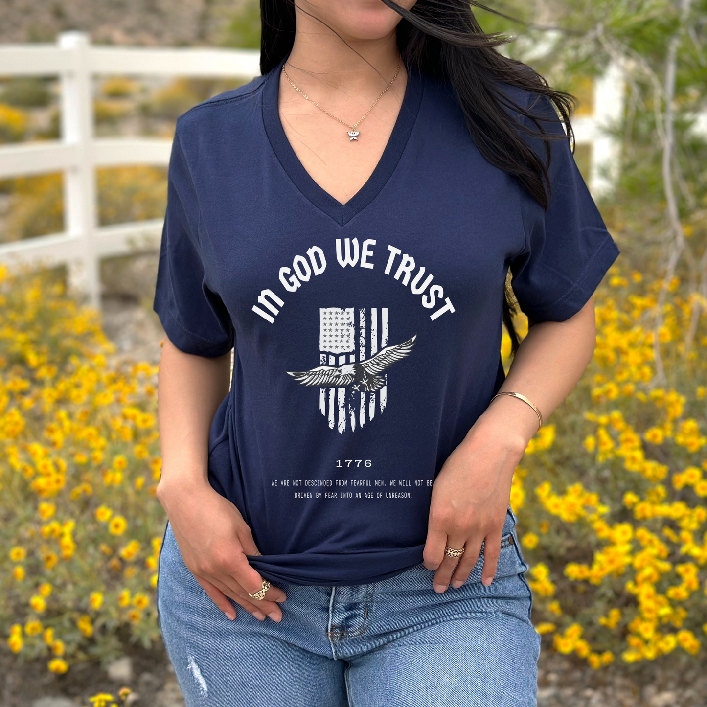 In God We Trust Patriotic Eagle - Unisex V-Neck Jersey Tee