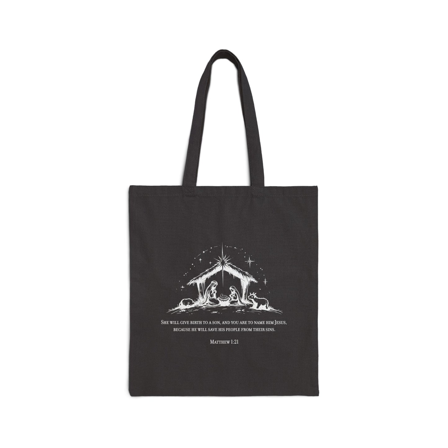 Christmas Nativity Matthew 1:21 - Cotton Canvas Tote Bag