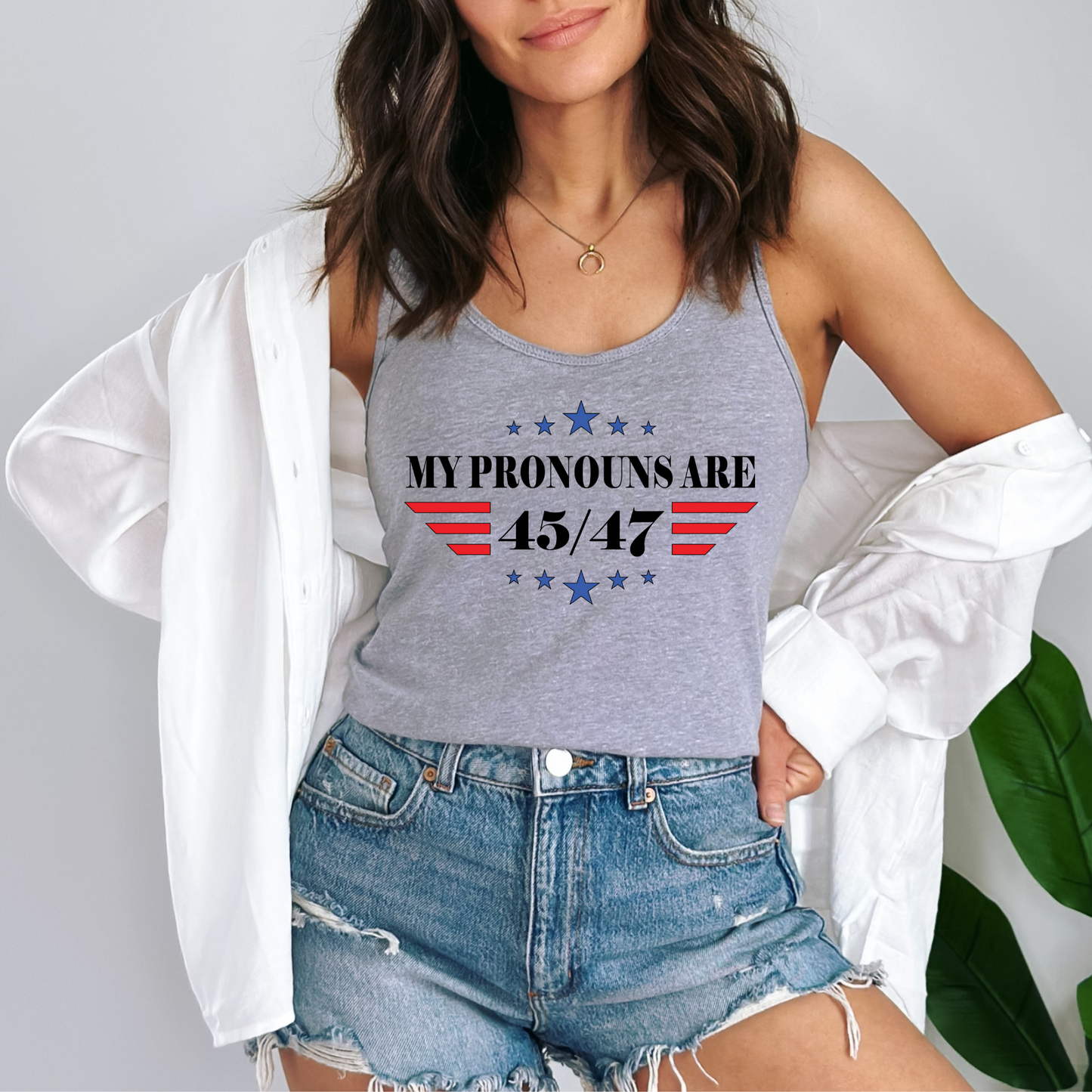 My Pronouns are 45/47 - Women's Racerback Tank