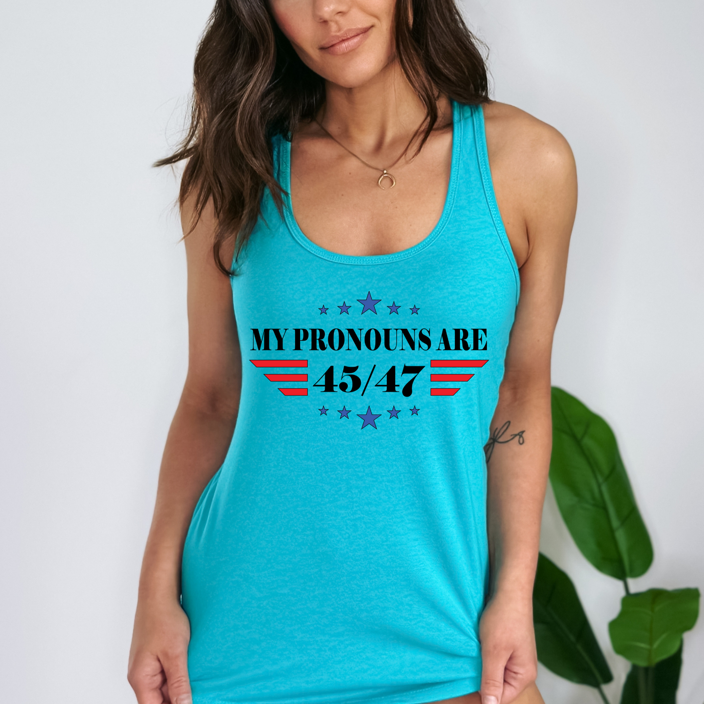 My Pronouns are 45/47 - Women's Racerback Tank