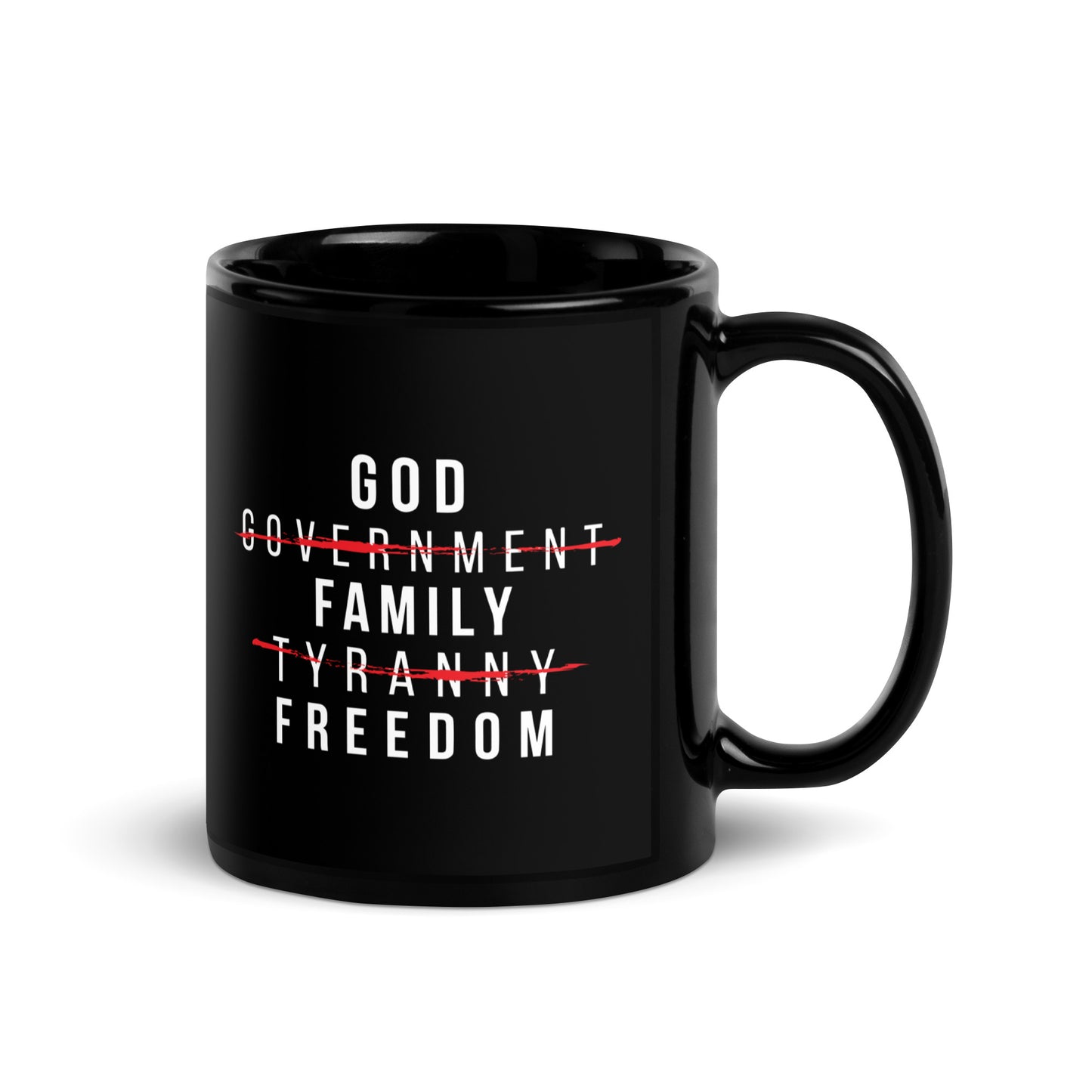 God Family Freedom - Black Glossy Mug