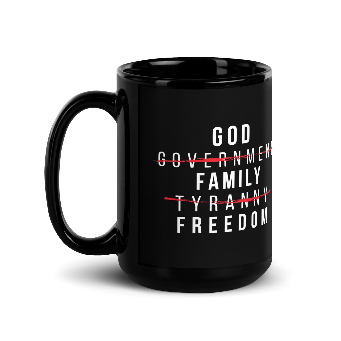God Family Freedom - Black Glossy Mug