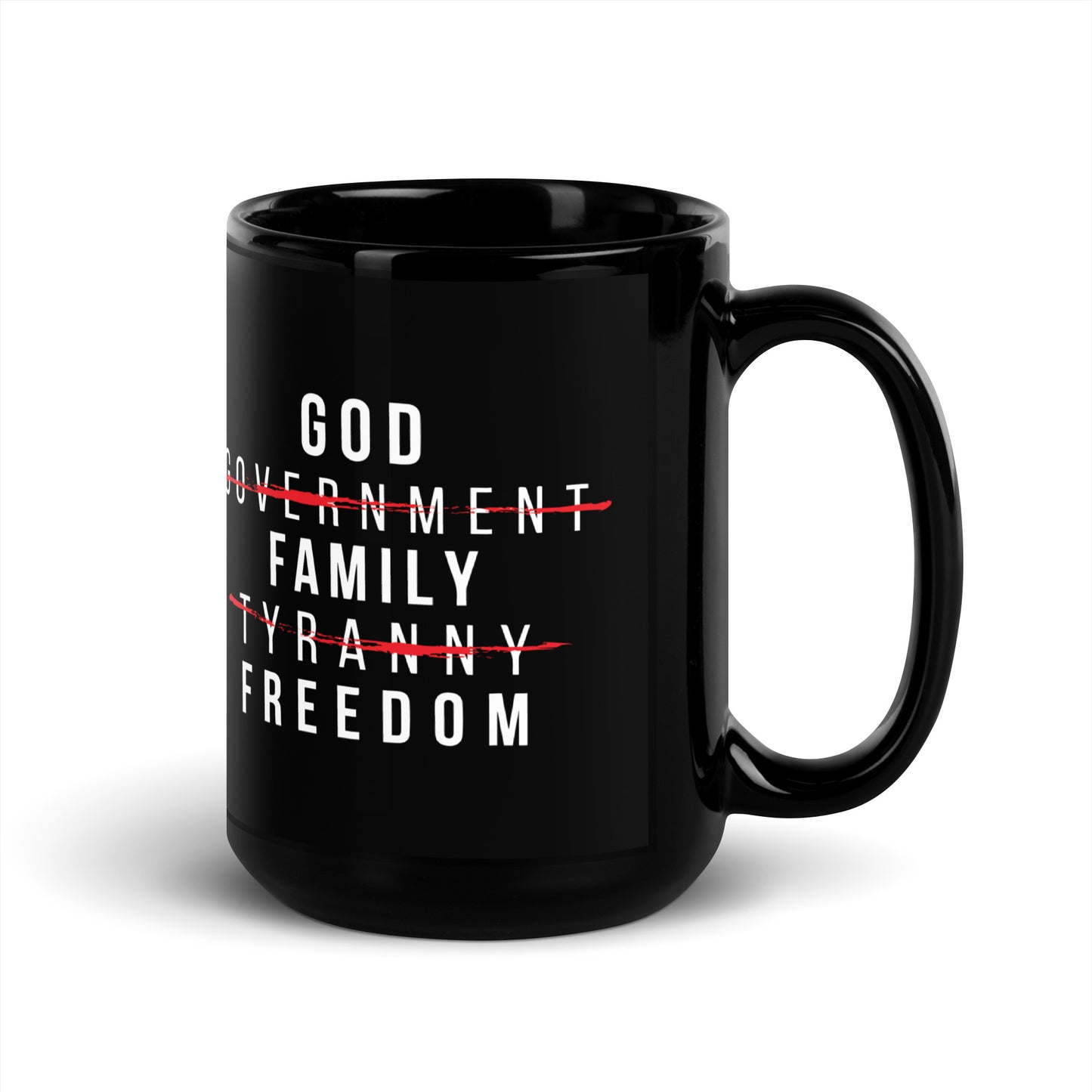 God Family Freedom - Black Glossy Mug