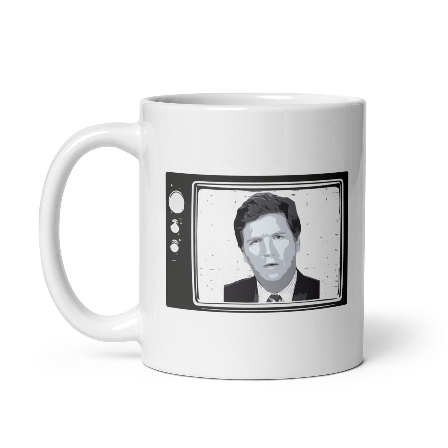 Tucker Carlson Retro TV - White Glossy Mug