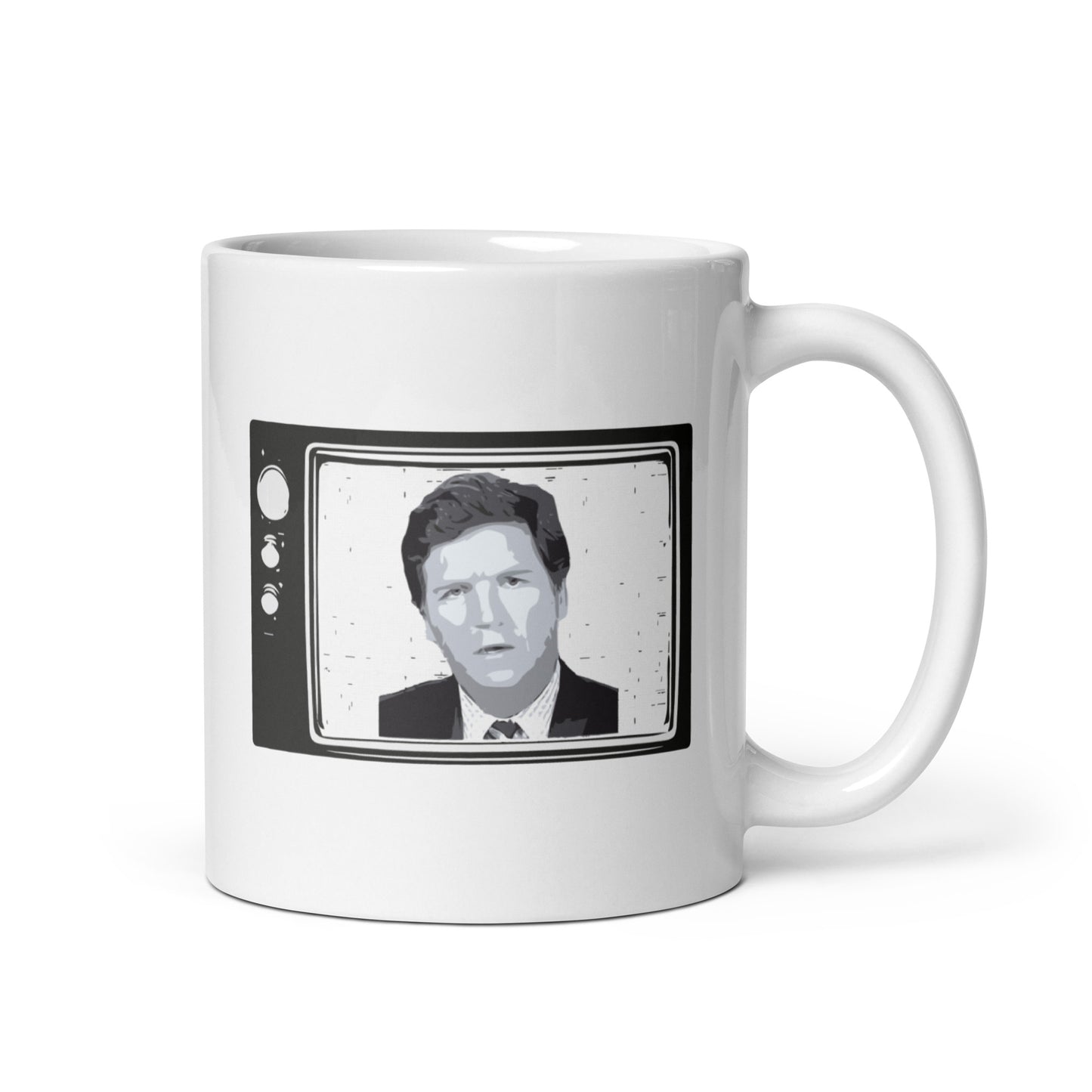 Tucker Carlson Retro TV - White Glossy Mug