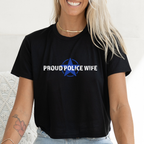 Proud Police Wife - Women's Flowy Cropped Tee