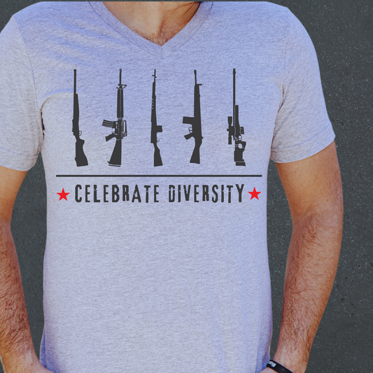 Celebrate Diversity Pro-2A with Red Stars - Unisex Jersey V-Neck Tee