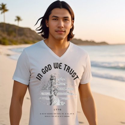 In God We Trust Lady Liberty Flag - Unisex Jersey V-Neck Tee