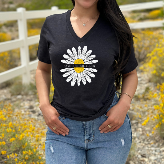 Save The Children Sunflower - Unisex V-Neck Jersey Tee